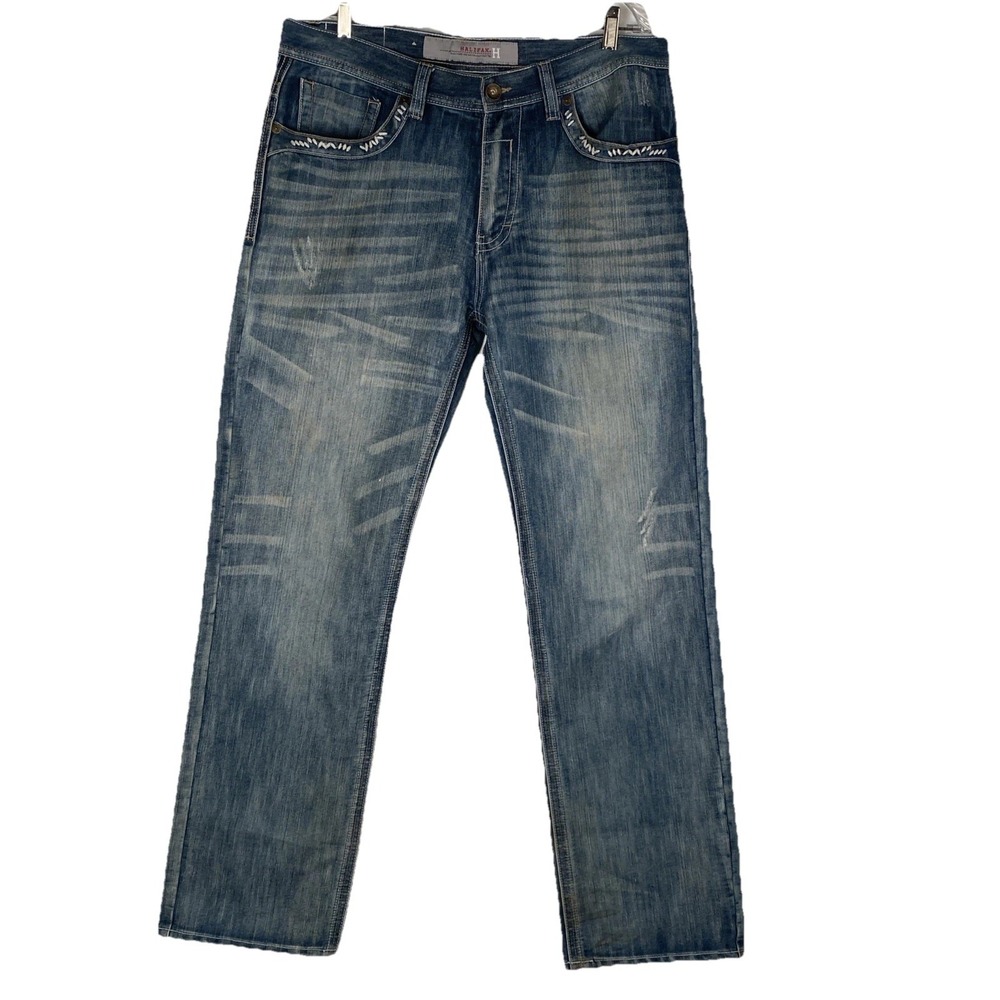 Halifax Jeans Mens 36x34 Blue Relaxed Baggy Flap Pocket Vintage Y2K Skater Denim